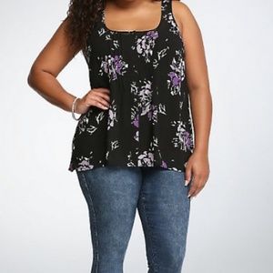 Floral Pleated Tulip Back TORRID 4 4X Blouse Tank